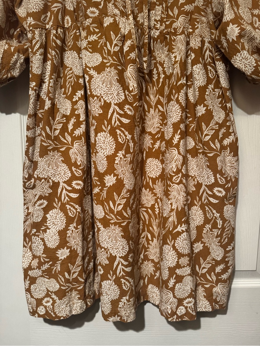 Universal Thread Sz XL Raw Umber Brown Floral Puff-Sleeve Cotton Mini Dress - Picture 6 of 13